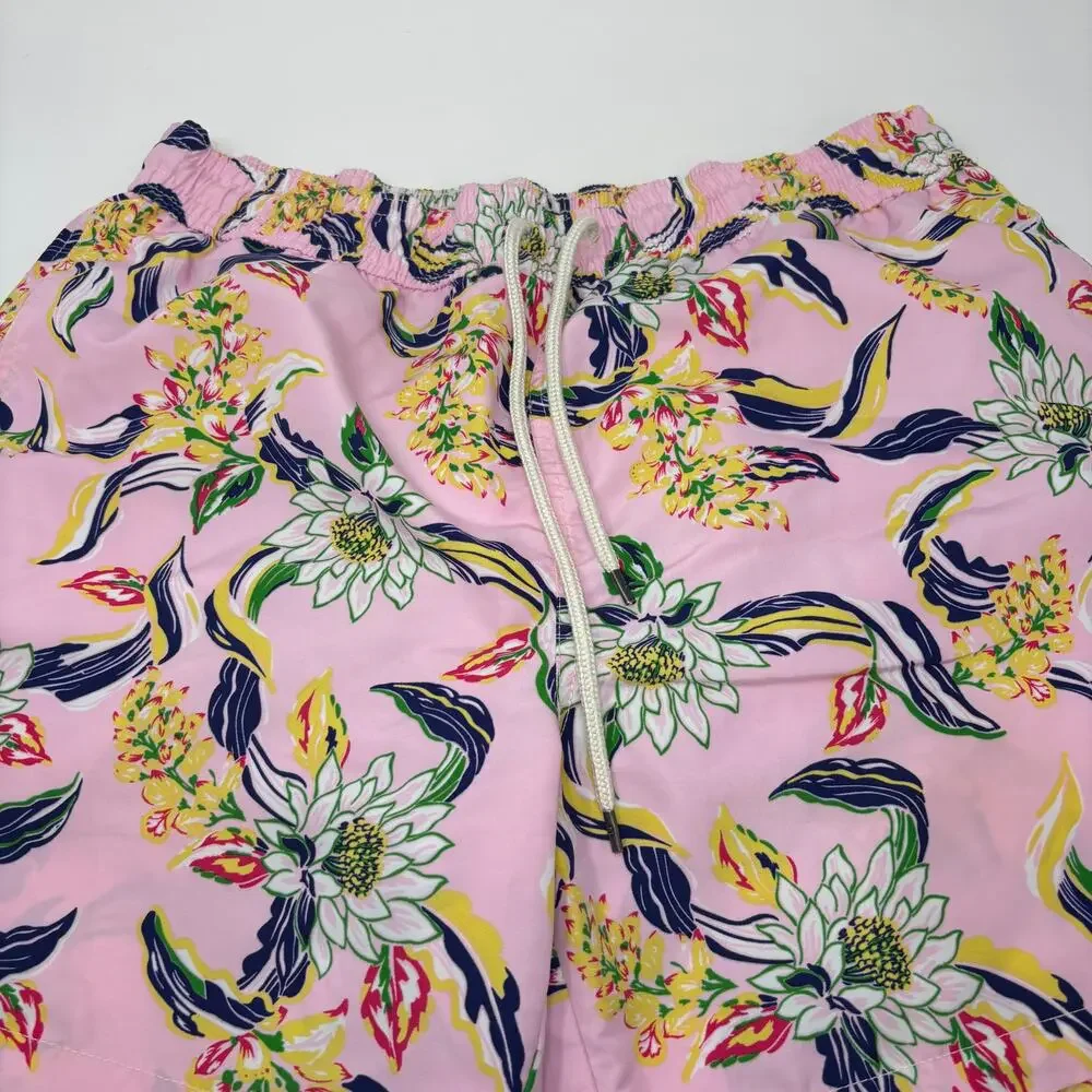 Polo Ralph Lauren Mens Large Pink Blue Floral Pattern Stretch Waist Swim Trunks